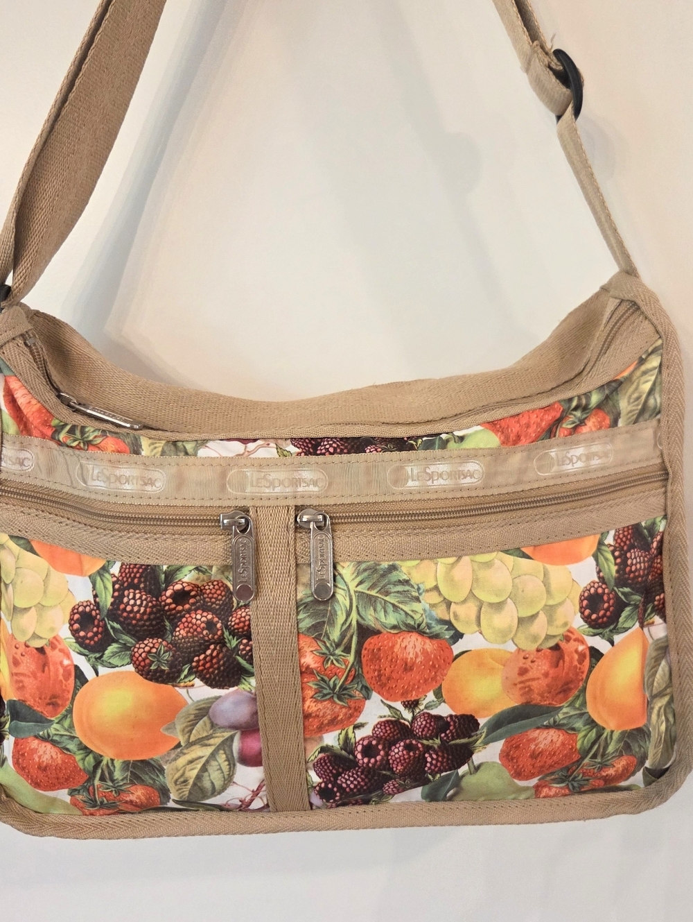 Vintage LeSportsac Fruit Print Crossbody Bag Nylon Y2K Shoulder Travel Bag